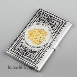 Серебряная визитница с позолоченным гербом - vzt030