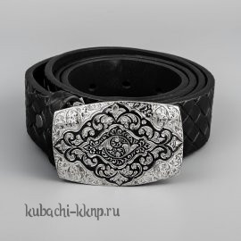 Ремень с серебряной гравированной бляхой - рм008