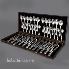 Десертный серебряный набор на двенадцать персон из серебра 925 пробы - sn021