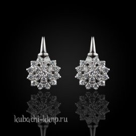 Серебряные серьги с россыпью белых камней фианитов 