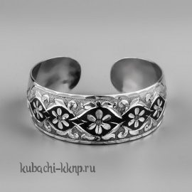 Серебряный браслет Кубачи с ромбиками и цветами - БР91