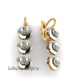 Серьги золотые из трех гразиков - 00053-4e