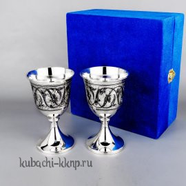 Набор серебряных бокалов с чернением «Кубачи», 245 мл - бк032-2