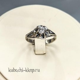 Кольцо с одиночным фианитом под бриллиант из серебра 925 пробы Гармония - Ag-к95