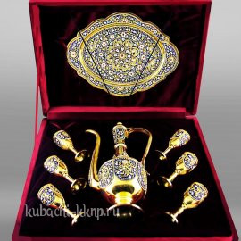 Коньячный набор из серебра с позолотой и эмалью - кс008