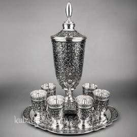 Серебряный набор для воды, сока или вина со стаканами 