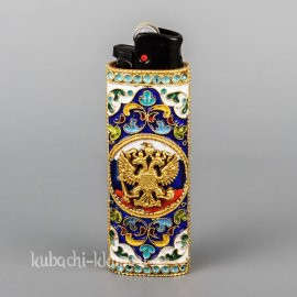 Серебряная зажигалка с гербом - заж03