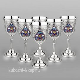 Набор  из шести свадебных серебряных бокалов 