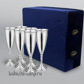 Набор из шести глянцевых серебряных бокалов на свадьбу - ф00027-6
