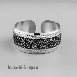 Жесткий серебряный браслет с капельками черни на женскую руку - БР66