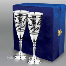 Набор из двух серебряных бокалов для шампанского - ф0030а-2