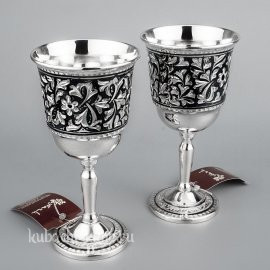 Набор серебряных фужеров для вина на свадьбу - ф125-2
