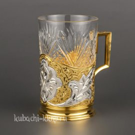 Серебряный подстаканник с гравировкой и позолотой, 230 мл - пд028