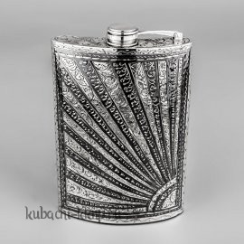 Серебряная фляга «Восход»  с откидной крышкой - фл052