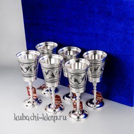 Набор серебряных бокалов с чернением, 195 мл - ф039-6