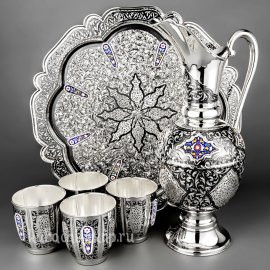 Серебряный набор для воды с цветной эмалью  - ндв010