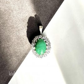 Серебряная подвеска с натуральным хризопразом и фианитами под бриллианты женская - Ag-подв5