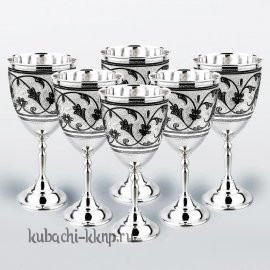 Набор из шести серебряных фужеров с чернением - ф00033-6
