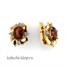 Серьги золотые с крупным искусственным гранатом - 00114e