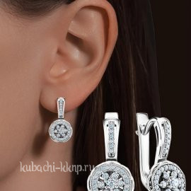 Серьги из чистого серебра с фианитами «Кубачи» - с991