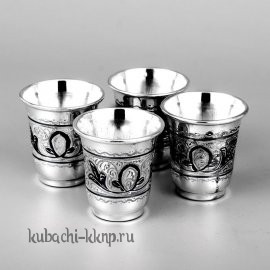 Набор серебряных стопок с чернением  «На четверых», 45 мл - нс011