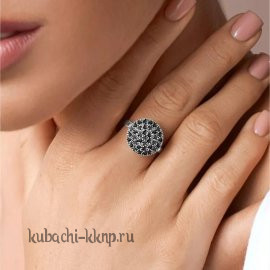Кольцо серебро с черными фианитами - к209ч