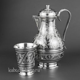 Серебряный кувшин со стаканом - кв060