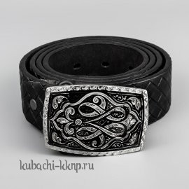 Ремень с серебряной черненной бляхой - рм004
