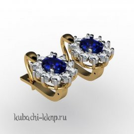 Овальнные серьги из золота с цветными камнями - 00046-6e