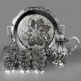 Чайный сервиз из серебра с 6-ю подстканниками «Грация» - чср019