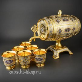 Серебряный набор для вина с цветной эмалью и позолотой  - бч02