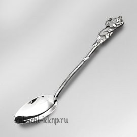 Детская серебряная ложка с котом из мультика - Л028