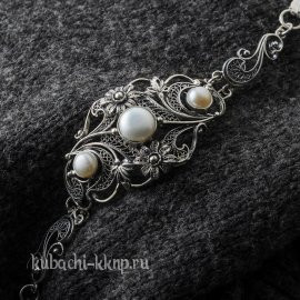 Серебряный авторский браслет с жемчугом - Ag-бр1