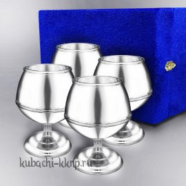 Набор из четырех глянцевых серебряных бокалов для конька и бренди - бк061-4