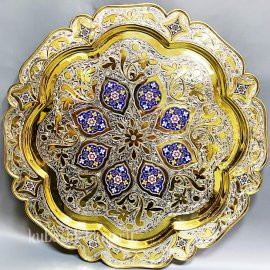 Серебряный поднос с позолотой и эмалью 