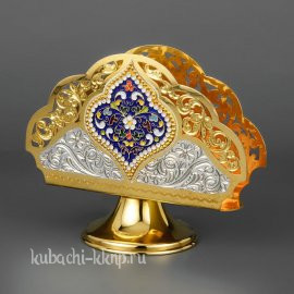 Серебряная салфетница с эмалью и позолотой - сл07