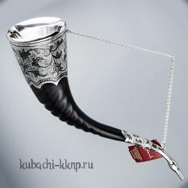 Рог с серебряными вставками на цепочке - РОГ040
