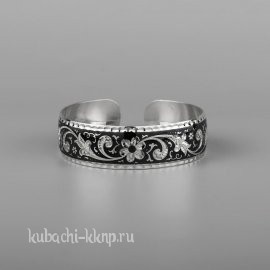 Тонкий кубачинский браслет из серебра с цветком - бр192