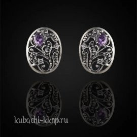 Серебряные серьги Кубачи филигрань вставка фианит - с822
