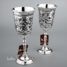 Набор серебряных фужеров на ножке для вина на свадьбу - ф124-2
