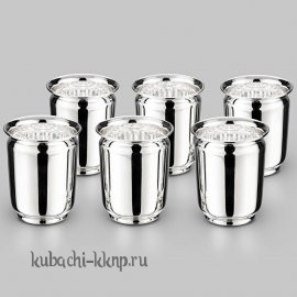 Набор из шести больших глянцевых стопок из чистого серебра 999 пробы - стп098-6