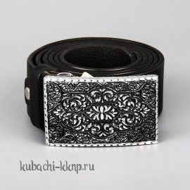 Пряжка серебряная с кожаным ремнем - рм014