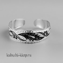 Серебряный браслет Кубачи с черненым цветком - БР151
