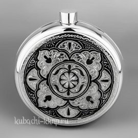 Фляжка кубачинская из серебра с гравировкой и чернением  - фл00012