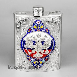 Серебряная фляга с эмалью и гербом, 180 мл - фл016