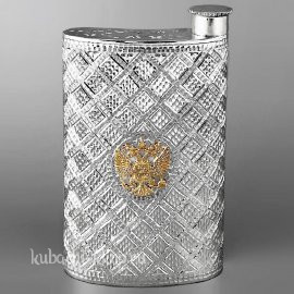 Большая серебряная фляга с гербом России - ФЛ126б