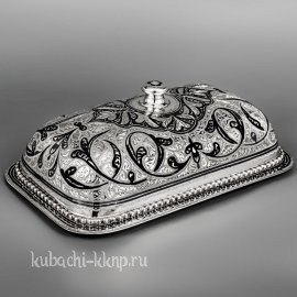 Серебряная масленка с чернью и гравировкой - мс03