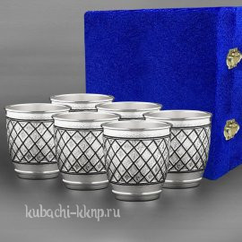 Набор из шести серебряных стаканов со строгим орнаментом - ст011-6