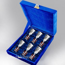 Набор из шести серебряных рюмок с капельками чернения - р0004-6