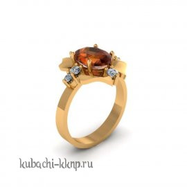 Золоте кольцо с фианитами под  искусственный гранат - 00114r